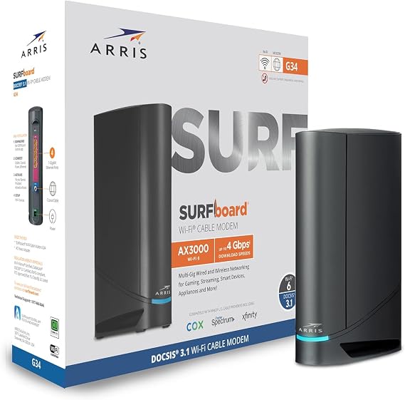 ARRIS Surfboard G34 DOCSIS 3.1 Cable Modem & Wi-Fi 6 Router | AX3000