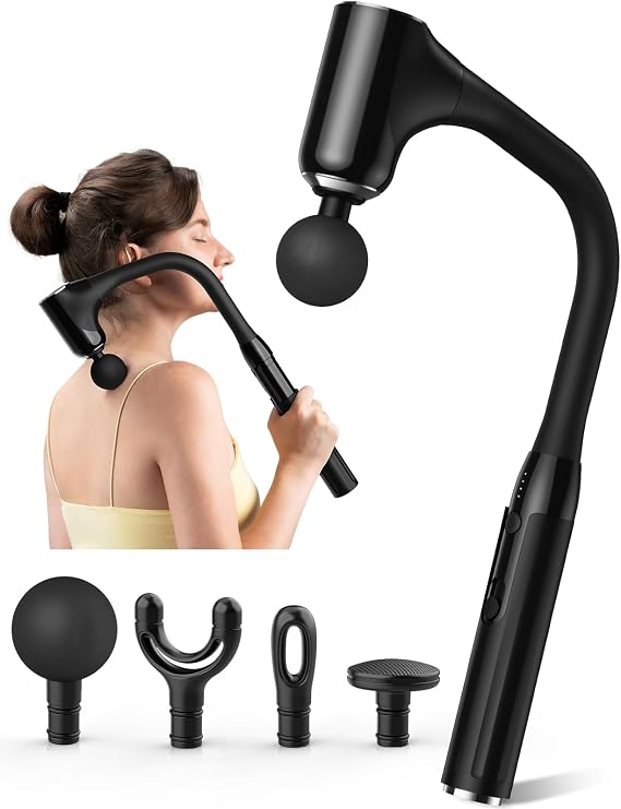 FVZ Massage Gun for Deep Tissue Back Massage with Extended Handle, Black