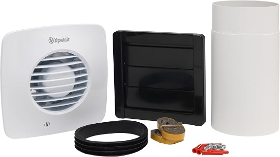 Xpelair Simply Silent DX100TS with Wall Kit (300mm Telescopic Duct and External Grille) - Timer Square