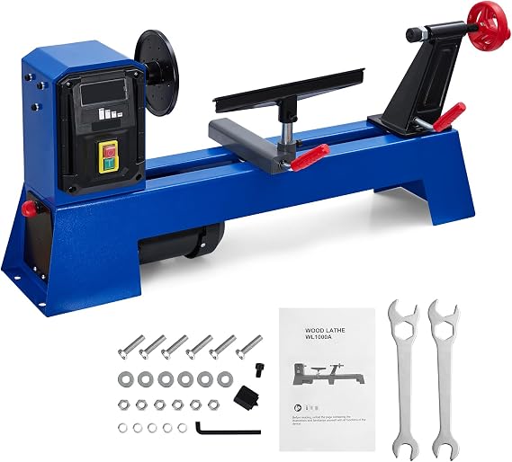 Wood Lathe Machine, 12x20 in, 400 w 1/2 HP Bench Top Wood Turning Lathe with 4 Speeds (890/1260/1760/2600 RPM), Compact & Lightweight for DIYers, Pros, Artists, Blue
