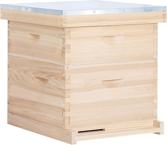 BeeCastle 10 Frame Langstroth Bee Hive, Beehive Starter Kit for Beginners with Beehive Frames and Waxed Foundation (1 Deep Box & 1 Medium Box)