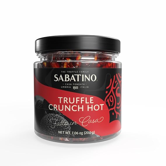 NEW Sabatino Calabrian Truffle Crunch Hot, Premium Chili Crisp, Made with Olive Oil, Crunchy Onion, Garlic and Real Truffle, No Seed Oils, All Natural 7oz