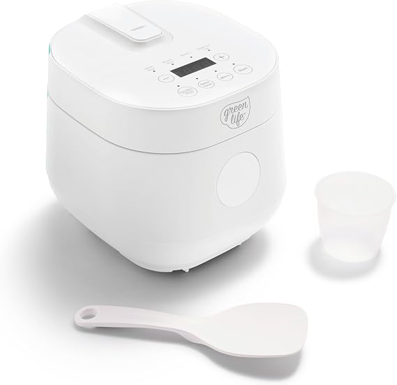 GreenLife Digital Rice Cooker, 2-Cups Uncooked/4-Cups Cooked, White