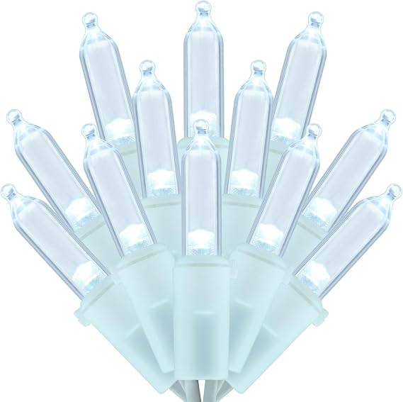 Cool White LED Christmas Lights, 200 ct 66 ft White Wire UL String Light