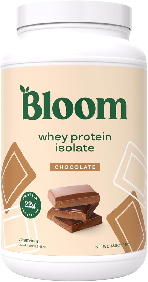 Bloom Nutrition Whey Isolate Protein Powder, Chocolate, 30 Servings