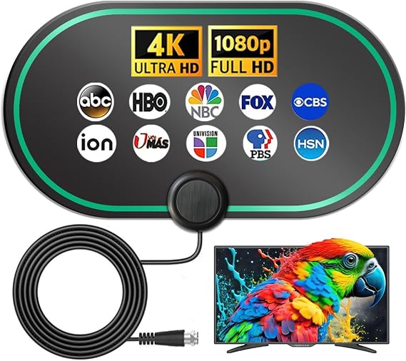 TV Antenna for Smart TV Indoor,HD Digital TV Antennas Long Range Signal Reception Up to 900 Miles, Support 4K 1080p All TVs,Easy Installation, Tv Receiver for Local Channels 10ft HDTV Coax Cable