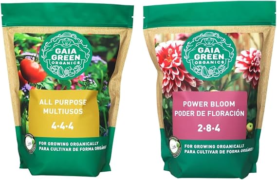 Gaia Green Power Bloom and All Purpose Organic Plant Nutrients Fertilizer and Growbuds Feeding Chart, 2.2KG Bundle Set