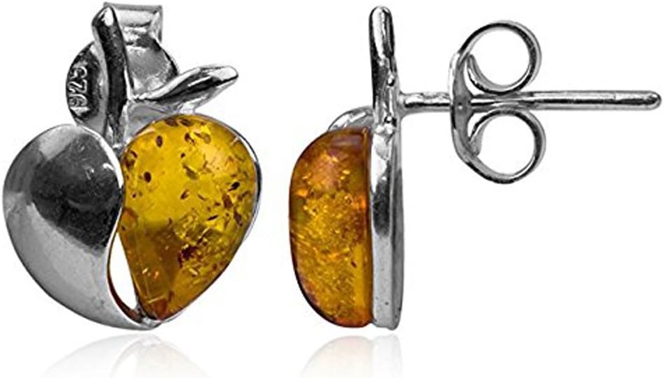 Sterling Silver Amber Heart Stud Earrings