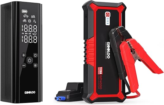 GOOLOO GP4000 4000A Peak Car Battery Jump Starter & GOOLOO GT150 Tire Inflator Portable Air Compressor