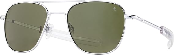 AO Original Pilot Sunglasses - Silver - Calobar Green SkyMaster Glass Lenses - Bayonet Temple - 57-20-140