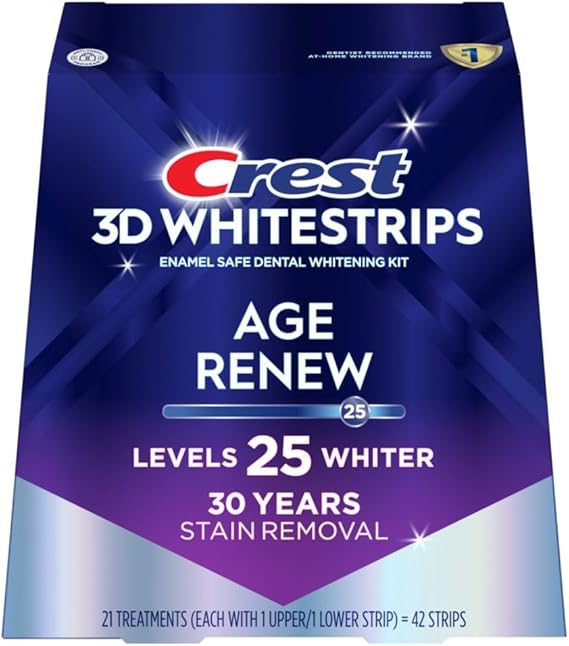 Crest 3D Whitestrips Age Renew Teeth Whitening Kit, 21 Treatments, Each with 1 Upper/1Lower, 42 Strips Crest 3DWhite Teeth Whitening Strips