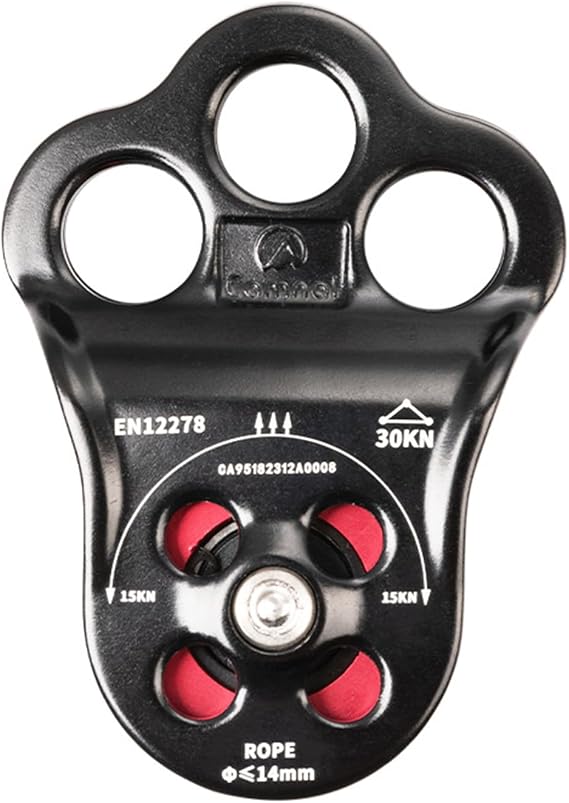 Climbing Pulley 30KN Three Holes Double Bearing Pulley Rock Climbing Pulley for 14mm Rope Hauling, Rock Climbing, Rescue Applications, Zipline Sports Etc