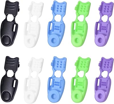 10 Pack Elastic Shoe Lace End Clips, Paracord Bungee Shoe String Ends Caps, No Tie Shoelace Locks for Sneakers Boot, Assorted Plastic Zipper Pull Cord End Tips Replacement