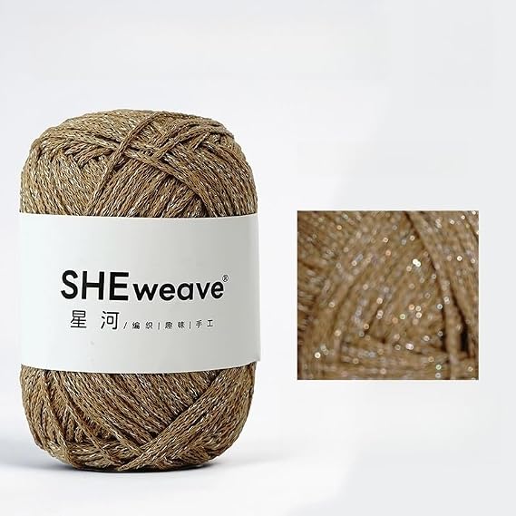 1.5mm Macrame Yarn, 100% Cotton Macrame Cord, 100grame Crochet Yarn, Sparkle Thread ShiningYarn, Glitter SparkleYarn for Crocheting Knitting Sweater Scarf Bag (Apricot Yellow Sparkle)