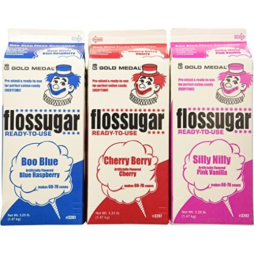 Cotton Candy Floss Sugar-Blue Raspberry, Pink Vanilla & Cherry- 3.25 lbs. 3 pack