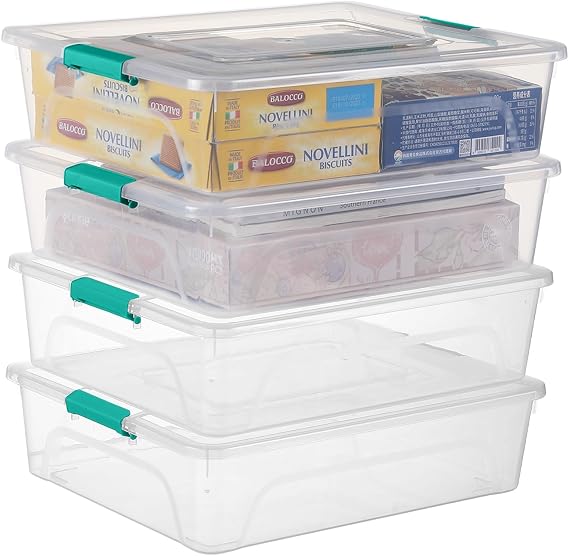 Plastic 4 Pack Storage Containers 10Qt Green Clear Storage Bin | 4 Pack 10Qt,Versatile Organization,High Transparency,Space-Saving,Durable,Dust Protection,Stackable Design