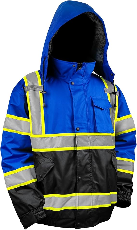 High Visibility Hoodie For Men Reflective Safety Jacket Zipper Men'S/Women'S Construction Work Safety Insulated Parka