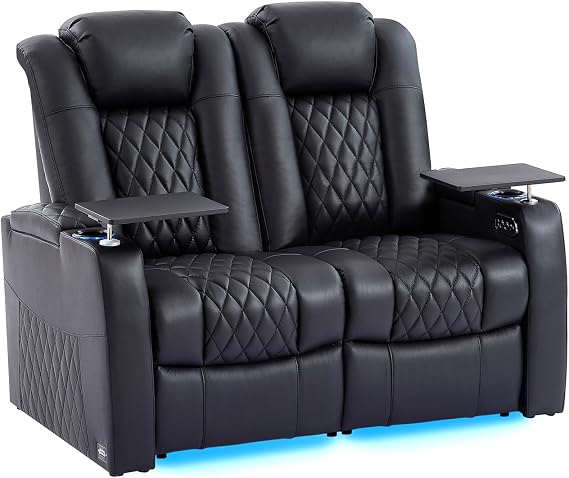 comfiroom Top-Grain Leather Home Theater Seating, Dual-Motor Power Recliner