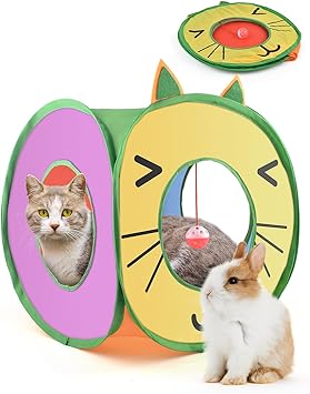Bissap Pop Up Cat Cube, Collapsible Cat Hideouts Play House Peek Too Cat Cave Tent with 3 Holes for Indoor Outdoor Kittens Cats Puppies Rabbits Hideaway Bed Toy