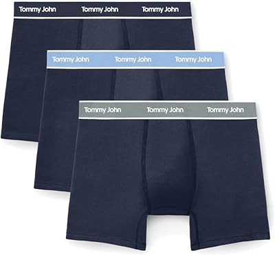 Tommy John Mens Essential Cool Cotton Stretch Boxer Brief Underwear - 6 3-Pack, Breathable, Moisture-Wicking, Support Pouch