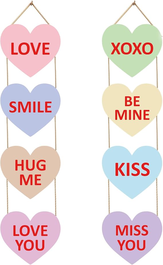 2 Pieces Valentine's Day Hanging Signs Hanging Love Miss You Wooden Signs Valentine Heart Wood Porch Signs Heart Shaped Door Decoration for Wedding, Party, Anniversary, Home