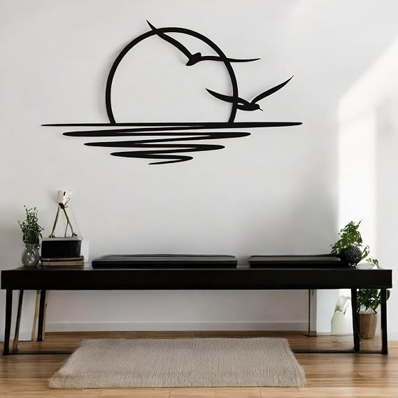 Tubibu Metal Wall Art Sun Glitter Wall Decor Black Minimalist Line Art Sunrise Wall Hanging for Living Room, Bedroom, Outdoor Housewarming Gift (Medium)