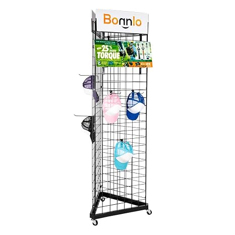 Bonnlo 6' x 2' Triangle Grid Panel Tower with Base and Casters, 5mm Wire, 220 lbs Capacity Wall Display Rack with 3 Sizes x 6 Hooks, Black