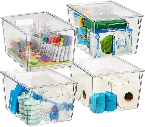 CLEARSPACE Storage Bin with Lid, Pantry & Desk Organizer, XL, 4 Pack