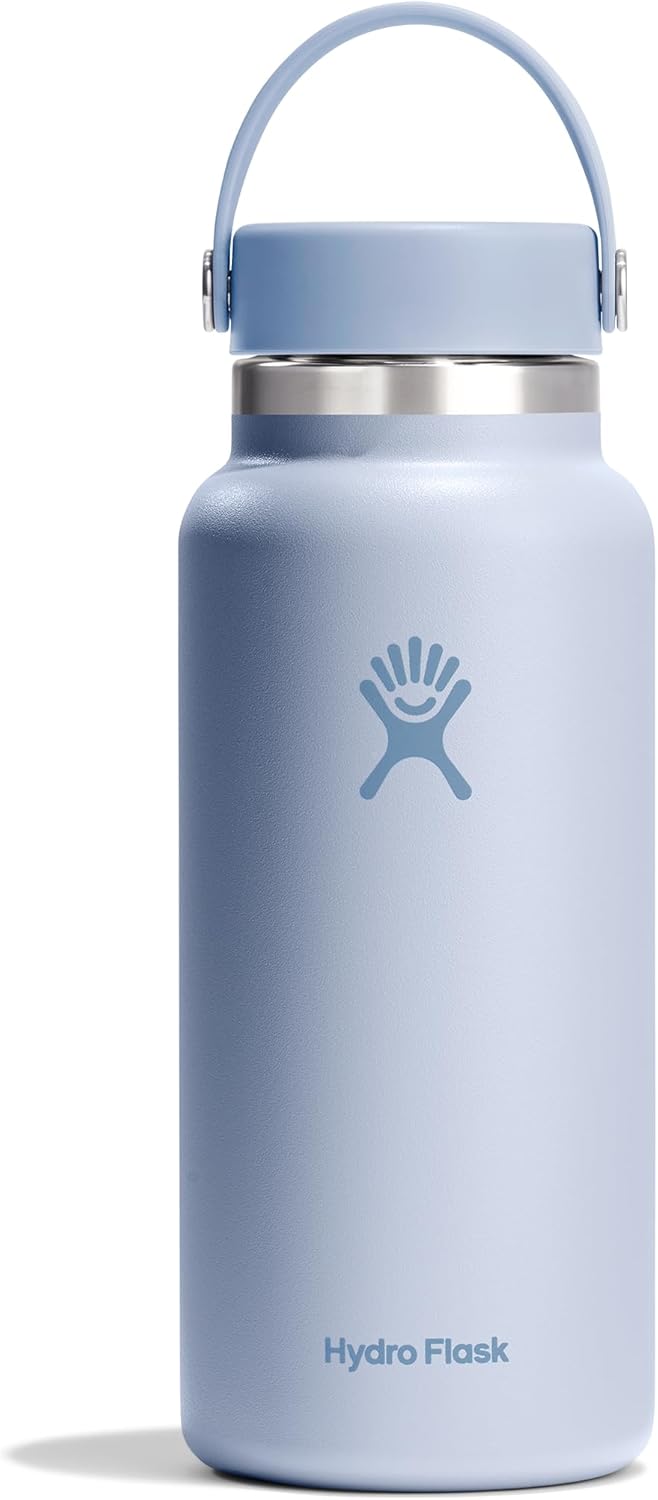HYDRO FLASK - Wide Mouth Water Bottle 946ml (32 oz) - Insulated Stainless Steel Water Bottle - Sports Bottle With Leak-Proof Flex Cap Lid &amp; Strap - Thermal Flask Dishwasher Safe - Surf