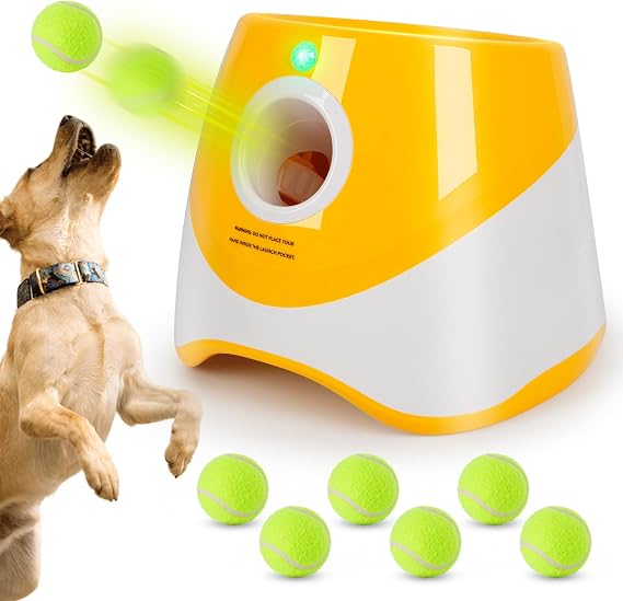 Automatic Dog Ball Launcher, Automatic Ball Thrower for Dog with 6 Balls, 2'' Tennis Balls Launcher for Dogs, Interactive Pet Toys for Small Dogs, Pet Launchers Throwing Machine Outdoor