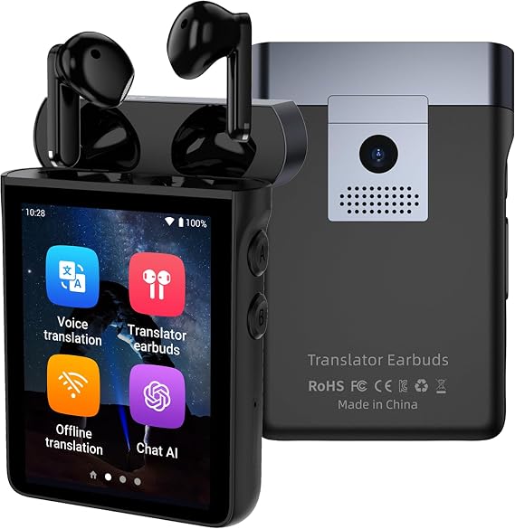 ANFIER A9S AI Translation Earbuds Real-Time, ChatGPT Language Translator Device with 144 Languages No APP Subscription Needed, Offline/Photo Traductor Live Translate for Travel & Business (Black)