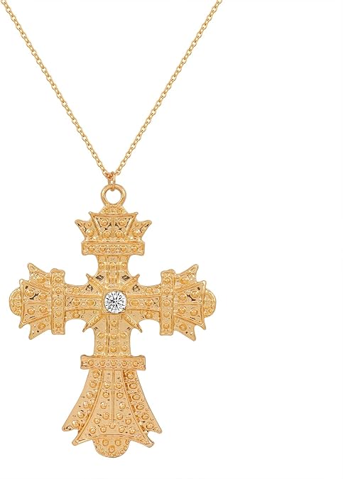 FUTIMELY Retro Big Cross Pendant Necklace for Women Men,18K Gold Silver Baroque Crystal Zircon Large Cross Necklace Bar Party Jewelry