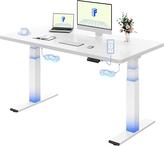 FLEXISPOT Electric Standing Desk ValtreX 200KG Height-Adjustable One-Piece Desk Dual Motors 3-Stage with USB, 140x80cm (White Frame + White Desktop)