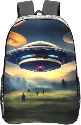 UFO landing Printed transparent backpack is made of durable PVC plastic with reinforced shoulder straps, suitable for school, work, travel