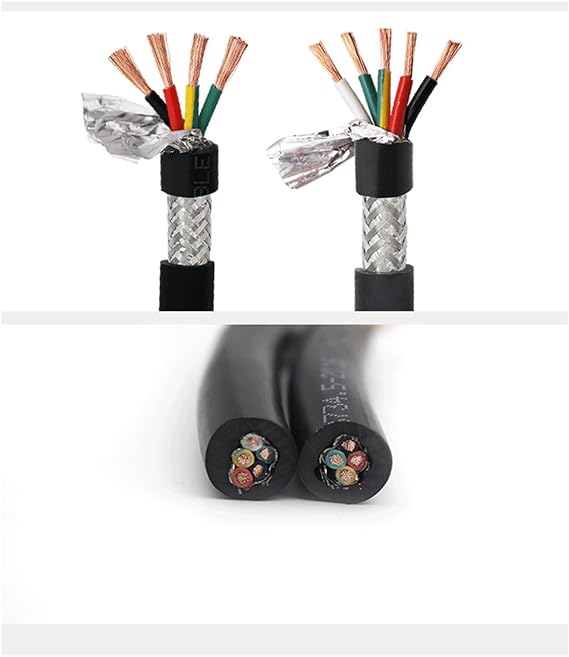 Wire and cable 4/5-core 14/12AWG Shielded cable anti-interference 20AWG 18AWG pure copper RVVP shielded wire control cable 1 meter signal wire Twisted pair shielded cable(14 AWG 1meter,5 cores)