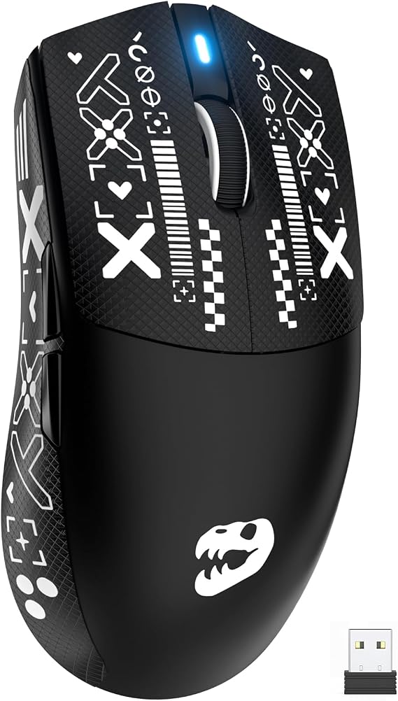 J-Tech Digital Wireless Mouse for Gaming-Designing-Work, 47g Ultra Lightweight, 200 to 24000 DPI, Tri-Mode 2.4G/USB-C/Bluetooth with DIY Sticker 120-hour Rechargeable Battery, Symmetrical Design