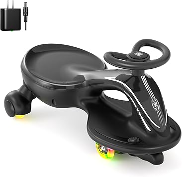 XJD 6V Electric Wiggle Car Ride On Toy, 2 in 1 Wiggle Car Rechargeable Battery with Anti-Rollover Colorful Light-Emitting Wheel for Toddler Ride On Toys 3 Years and Up Black, 6V