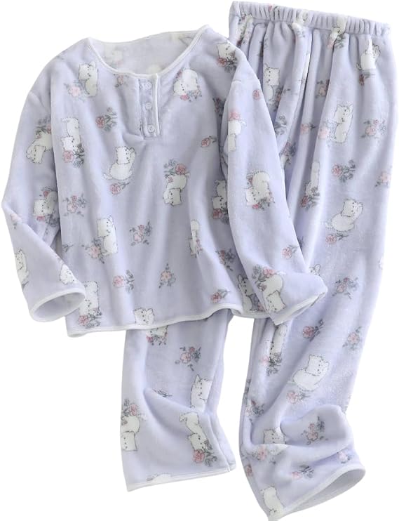 codcm Women's 2 Piece Fleece Pajamas Set Warm Pjs Fuzzy Lounge set Cute Print Sleepwear