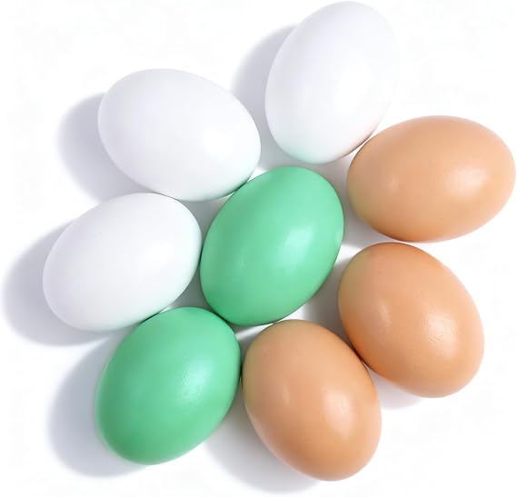 8 Pcs Wooden Fake Eggs 3 Colors Dummy Eggs Help Spawn Poultry Mannequin Eggs Easter Decoration DIY Doodle Craft