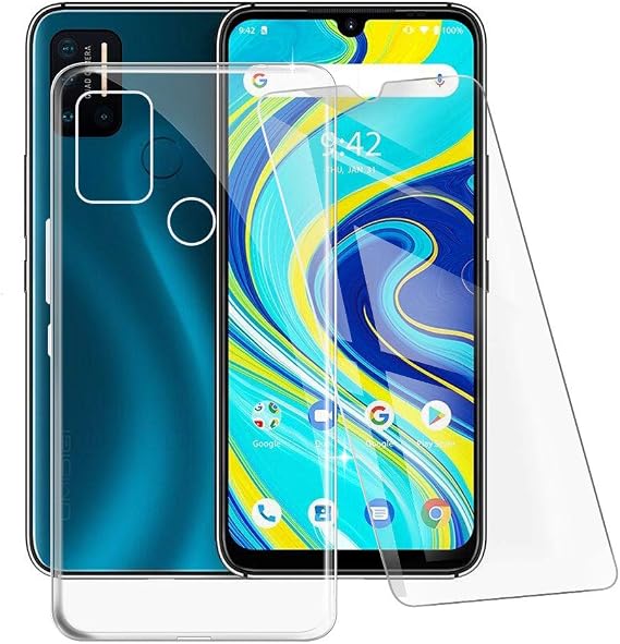 Phone Case Transparent + Tempered Glass Film for Umidigi A7 Pro (6.30 Inches), HD Screen Protector + Cover TPU Transparent Case Friendly Protective for Umidigi A7 Pro - Transparent