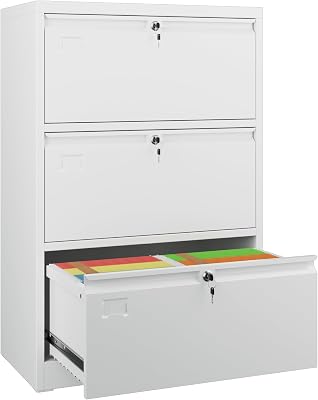 SUXXAN 3 Drawer File Cabinet, Lateral Filing Cabinet with 3 Locks for Home Office, Black File Cabinets with Business Card Holder for LetterLegalF4A4 Hanging Files