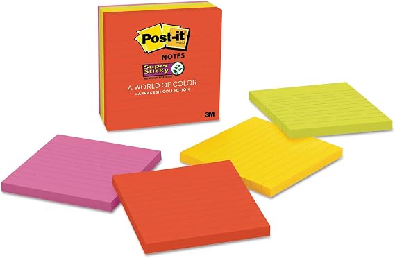 POST-IT Note Super Sticky 4X4 Playful Primaries Pack of 6