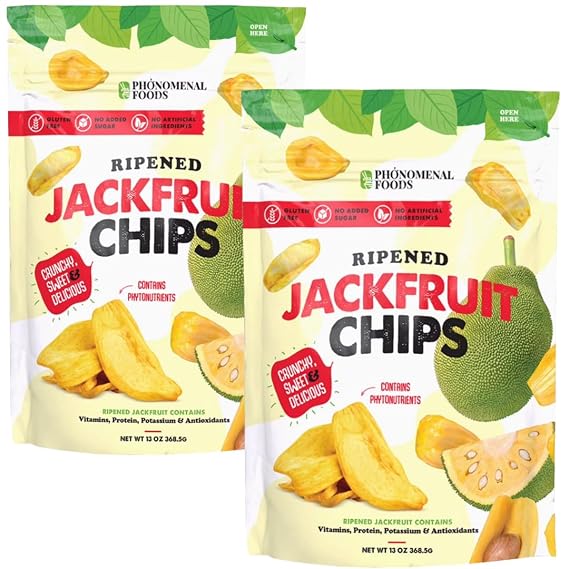 Jackfruit Chips 13oz | Crunchy Jackfruit | Healthy Dried Fruit Snacks | Organic Snacks for Adults | Vegan & Gluten Free | Dried Fruit No Sugar Added | Natural Jack Fruit Crisps (2pack)