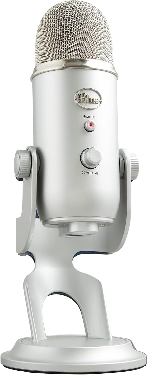 Logitech Creators Blue Yeti USB Microphone for PC, Mac, Gaming, Recording, Streaming, Podcasting, Studio and Computer Condenser Mic with Blue VO!CE Effects, 4 Pickup Patterns, Plug and Play - Silver