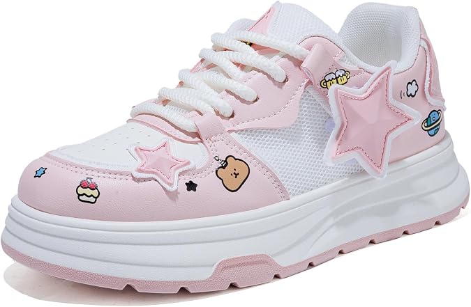 ​Women's Chunky Platform Star Shoes Y2K Walking Sneakers for Casual Comfort, Cute Lace-Up Design with Sports Support​ UK 4-6.5