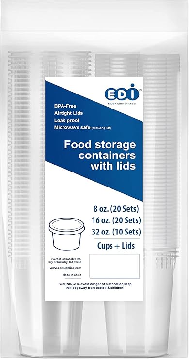 Plastic Deli Food Storage Containers - 8 oz (20 sets), 16 oz (20 sets), 32 oz (10 sets) with Airtight Lids, Deli Containers Bundle