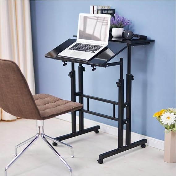 Aptliton Mobile Computer Desk Standing Desk Height Adjustable Rolling Table with Tilting Table Top, Sit-Stand Workstation with Wheels Laptop Tables Workstation for Home and Office, 60x60x70-110CM
