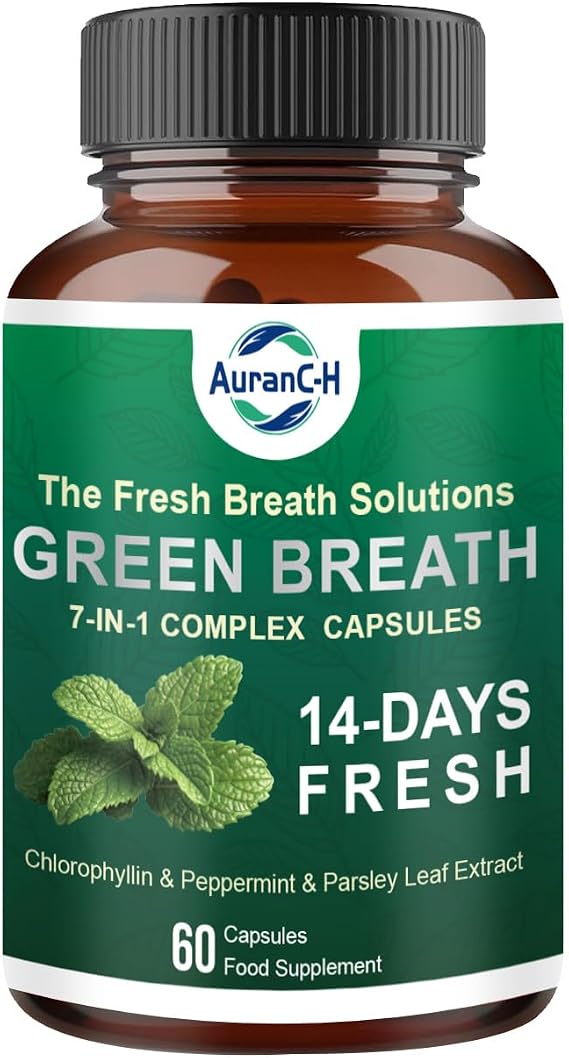 Anti-Bad Breath Herbal Supplement, Chlorophyll Breath Capsules, Oral Probiotics for Mouth Bad Breath, 7-in-1 Body Deodorizing Supplement, Zero Breath Bad Breath with Chlorophyllin, Mint Extract