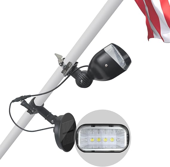 Flag Pole Light Solar Powered, Solar Flagpole Lights with 4 Ultra Bright Led, Adjustable Outdoor Flag Light, Ip65 Waterproof, Suitable for Outdoor 1-1.5'' Diameter 6 Ft wallmount flagpoles