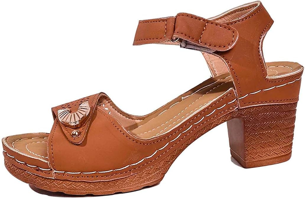 Women Summer High Heel Sandals Open Toe Strappy Dressy Casual Comfortable Breathable Fashion Footwear for Outing
